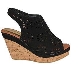 Bucco Women's Black Cutout Slingback Wedge Sandals