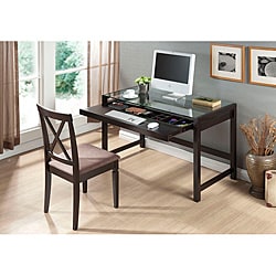 Idabel Dark Brown Wood Modern Desk with Glass Top