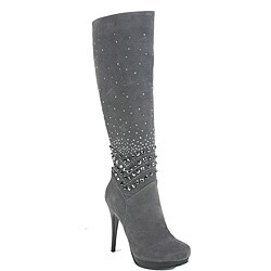 Italina Women's Metal Beaded Grey Knee-High Boots