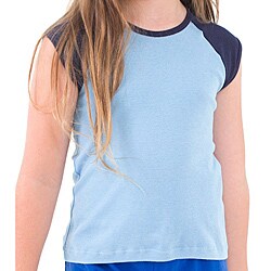 American Apparel Girl's Baby Blue/ Navy Raglan Top