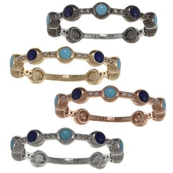 14k White Gold Diamond Accent and Light/ Dark Blue Enamel Stackable Band
