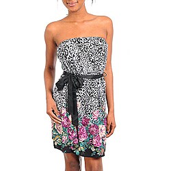 Stanzino Women's Floral Animal-print Belted Strapless Dress