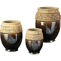 Mottled Moss Green Glaze Ceramic Vases (Set of 3)