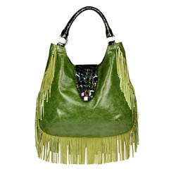 Vintage Reign 'Dolores' Green Fringe Leather Satchel 