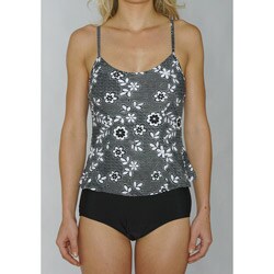 Island Love Young Missy Black and White Floral Faux Tankini Swimsuit