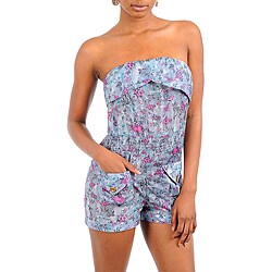 Stanzino Women's Gray/ Pink Floral Strapless Romper