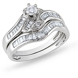 Miadora 14k White Gold 1/2 CT TDW Diamond Bridal Ring Set