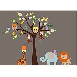 Nursery Wall Art Safari Animal Tree Wall Decal Set