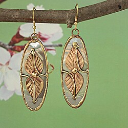Handcrafted Three-Tone 'Dynamic Leaf' Oval Dangle Earrings (India)