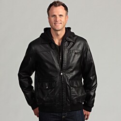 Izod Men's Faux Leather Jacket with Zip-out Fleece