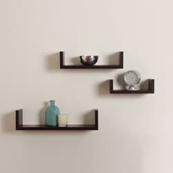 Floating 'U' Walnut Finish Shelves (Set of 3)