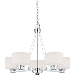 Soho - 5 Light Chandelier - Polished Chrome Finish with Satin White Glass