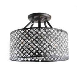 Antique Bronze 4-light Round Crystal Ceiling Chandelier