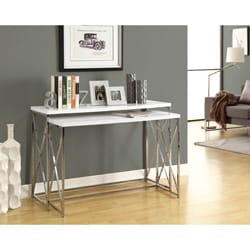 Glossy White/ Chrome Metal 2-piece Console Table Set 