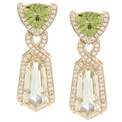 14k Gold Peridot, Lemon Quartz and 3/4ct TDW Diamond Earrings (G-H, I1-I2)