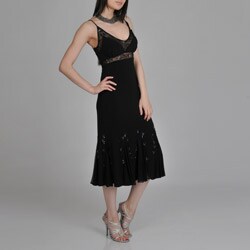 Janine of London Women's Spaghetti Strap Embellished Trumpet Long Dress