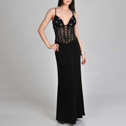 Janine of London Women's Sheer Lace-up Corset Long Dress