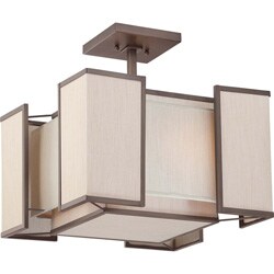 Labyrinth 3 Light Henna Bronze with Khaki Fabric Shades Semi Flush Fixture 