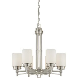Wright Nickel and Satin White Glass 6-Light Chandelier 