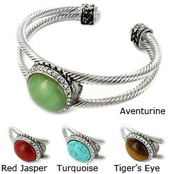 Silvertone Aventurine, Red Jasper, Turquoise or Tiger's Eye Cuff Bracelet