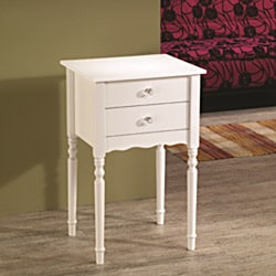 Wood Accent White Cabinet Side End Table with Drawer