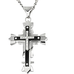 Two-tone Stainless Steel Cubic Zirconia Cross Necklace