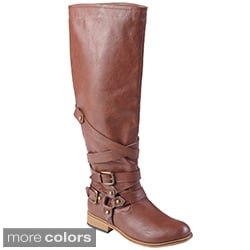 Journee Collection Women's 'Joy' Buckle Detail Round Toe Tall Boots
