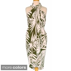 White and Dark Green Hawaiian Style Floral Wrap Sarong