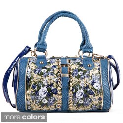 Nicole Lee 'Florence' Floral Patent/ Faux Python Boston Bag