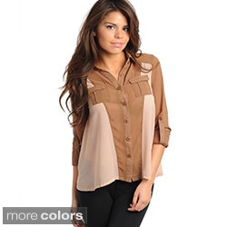 Stanzino Women's Two-tone Keyhole Back Button-down Shirt