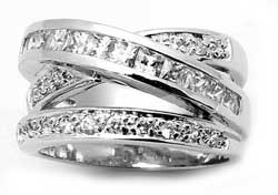 Sterling Silver Cubic Zirconia Crossover Ring