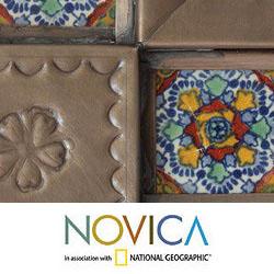 Handcrafted Tin and Ceramic 'Colonial Garland' Wall Mirror (Mexico)