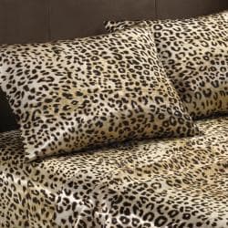 Premier Comfort Cheetah Polyester Textured Satin 6-piece Queen-size Sheet Set