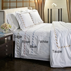 Scroll Embroidery 300 Thread Count Cotton Percale Sheet Set