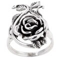 Women's Sterling-silver Vine and Rose Ring with High-polish Finish