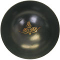 Small Black Gold-detailed Brass Singing Bowl with Stick (Nepal)