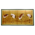 Silk, Wood and Rice Paper Gold Leaf Cranes Screen (China)