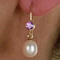 DaVonna 14k Gold White Freshwater Pearl Amethyst Earrings