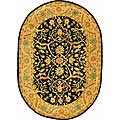Handmade Mahal Black/ Beige Wool Rug (4'6 x 6'6 Oval)