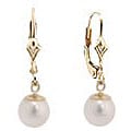 DaVonna 14k Gold Cultured White Akoya Pearl Leverback Earrings (7-7.5 mm) (Set of 3)