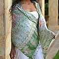 Silk 'Jade Mums' Batik Shawl (Indonesia)