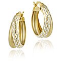 22k Gold/ Silver Double Hoop Diamond-cut Earrings