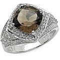 Malaika Sterling Silver Genuine Smokey Quartz and White Topaz Ring