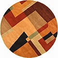 Handmade Rodeo Drive Modern Deco Rust/ Multi N.Z. Wool Rug (5'9 Round)