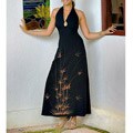 Black Floral Full-length Halter Dress (Indonesia)