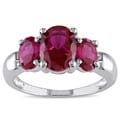 Miadora Sterling Silver Created Ruby 3-stone Ring