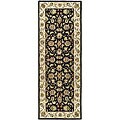 Hand-hooked Chelsea Tabriz Black/ Ivory Wool Runner (3' x 12')