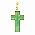 Mason Kay 14k Gold Natural Green Jadeite and Diamond Cross Pendant