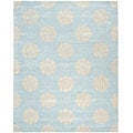 Handmade Soho Medallion Light Blue New Zealand Wool Rug (5' x 8')