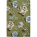 Handmade Aurora Rose Garden Green Wool Rug (4' x 6')